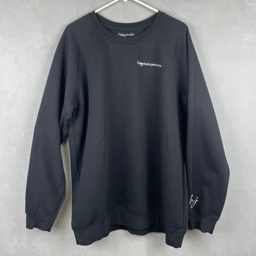 Happy Jewelers Black Happy Looks Good On You Embroidered‎ Fleece Sweatshirt 2XL